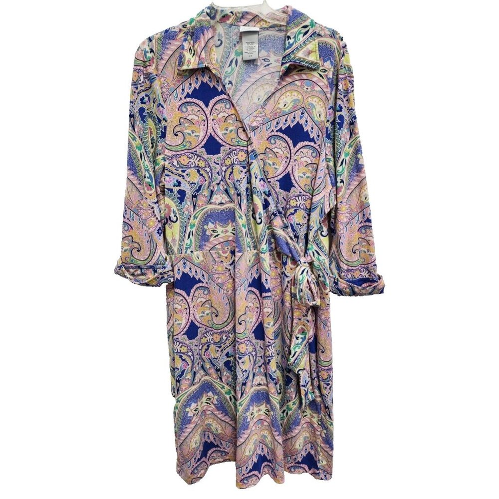 Jaclyn Smith Midi Dress Size XL Faux Wrap Paisley 3/4 Sleeve Cottage BOHO
